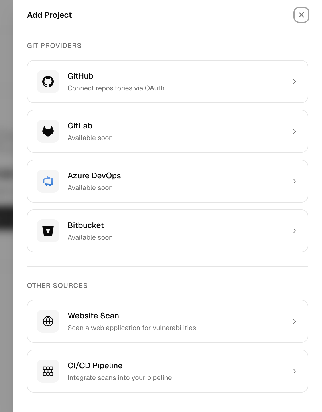 Select Project Type